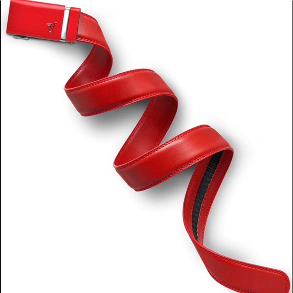 Mission leather belt red with rooster catch adjust